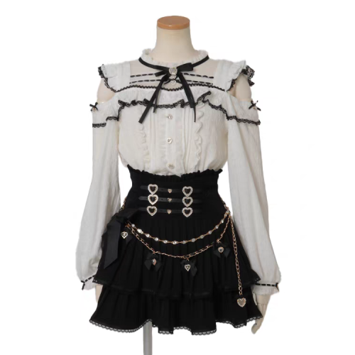 日系量産型新款襯衫甜美可愛洛麗塔蕾絲拼接露肩8872襯衣