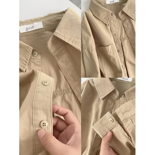 韓系ins風純棉長袖襯衫女秋季寬鬆遮肉休閒通勤曡穿單穿襯衣外套