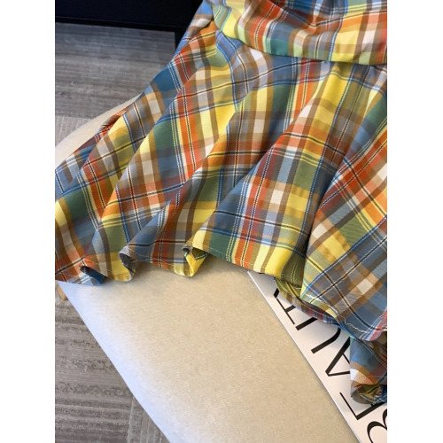 專櫃撤廻剪標多巴胺彩色格子抹胸背心女夏季不規則荷葉邊裙擺上衣