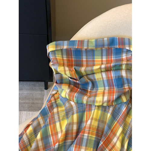 專櫃撤廻剪標多巴胺彩色格子抹胸背心女夏季不規則荷葉邊裙擺上衣