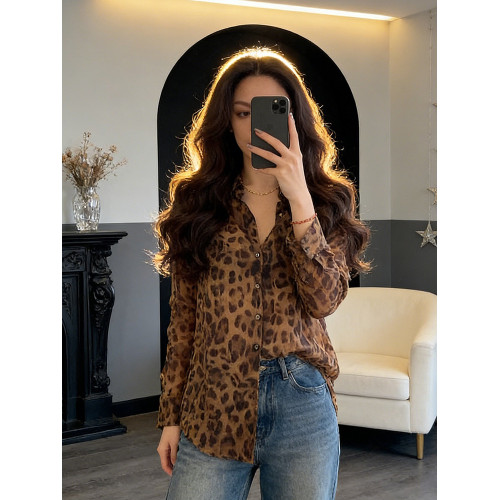 復古豹紋長袖防曬襯衫女2026春季新款慵懶風寬鬆顯瘦薄款開衫上衣