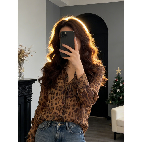 復古豹紋長袖防曬襯衫女2026春季新款慵懶風寬鬆顯瘦薄款開衫上衣