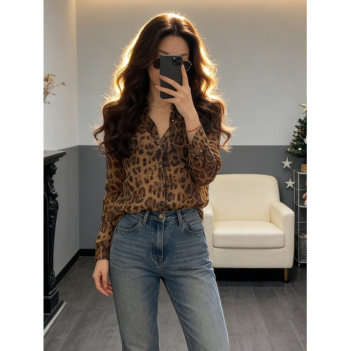 復古豹紋長袖防曬襯衫女2026春季新款慵懶風寬鬆顯瘦薄款開衫上衣