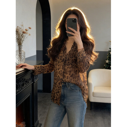 復古豹紋長袖防曬襯衫女2026春季新款慵懶風寬鬆顯瘦薄款開衫上衣