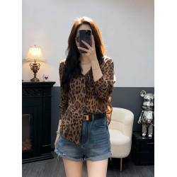 美式復古豹紋長袖防曬襯衫女2026春夏季新款寬鬆顯瘦薄款開衫上衣