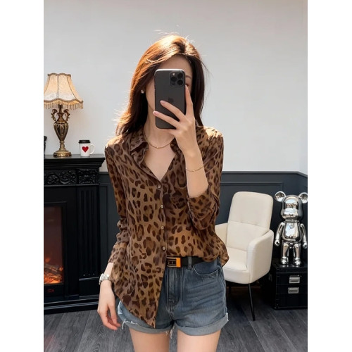 美式復古豹紋長袖防曬襯衫女2026春夏季新款寬鬆顯瘦薄款開衫上衣