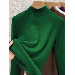 雙面暖絨腈綸冬季保暖發熱高級大牌大碼打底衫半高領長袖t恤女