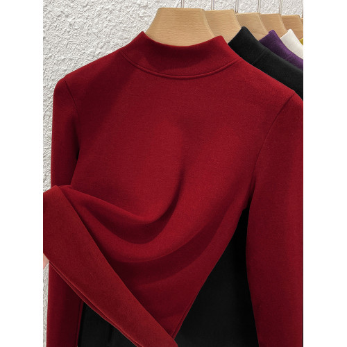 雙面暖絨腈綸冬季保暖發熱高級大牌大碼打底衫半高領長袖t恤女