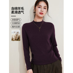 高級感綿羊毛腈綸春秋季透氣軟糯彈力打底長絨棉半高領長袖t恤女