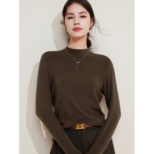 高級感綿羊毛腈綸春秋季透氣軟糯彈力打底長絨棉半高領長袖t恤女