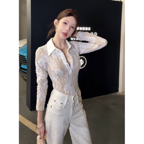 冬季法式小資小上衣重要場合小衆設計感獨特漂亮通勤白色蕾絲襯衫