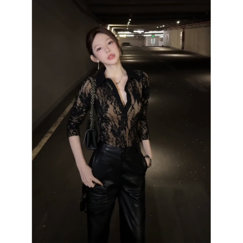 冬季法式小資小上衣重要場合小衆設計感獨特漂亮通勤白色蕾絲襯衫