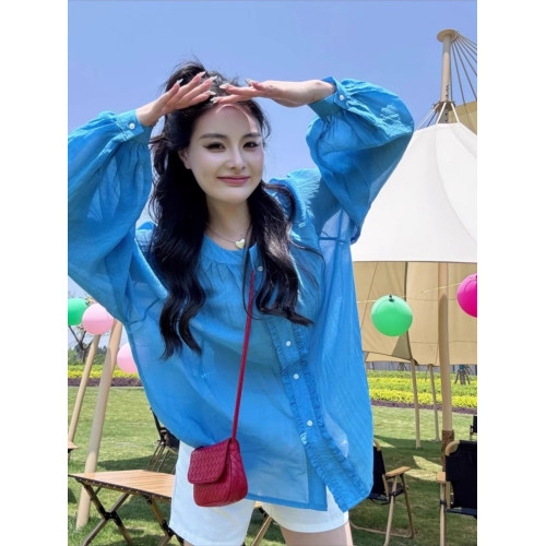 克萊因藍色防曬衣女夏季2026薄款高級感小衫防紫外線外搭罩衫上衣