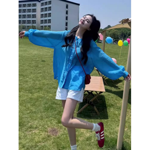 克萊因藍色防曬衣女夏季2026薄款高級感小衫防紫外線外搭罩衫上衣