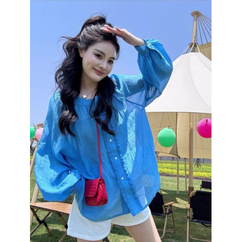 克萊因藍色防曬衣女夏季2026薄款高級感小衫防紫外線外搭罩衫上衣