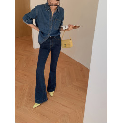 JWUNIQUE酒窩復古藍色牛仔襯衫女2026秋季長袖氣質百搭設計感上衣