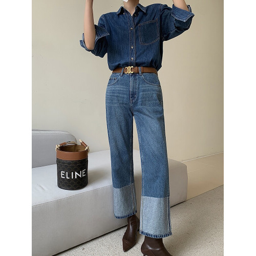 JWUNIQUE酒窩復古藍色牛仔襯衫女2026秋季長袖氣質百搭設計感上衣