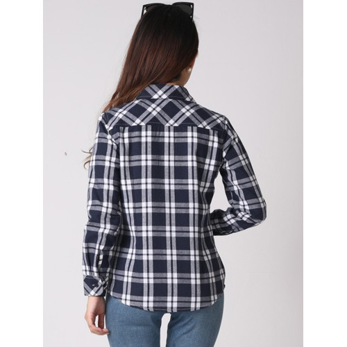 2025春秋新款棉質修身格子襯衫女長袖修身顯瘦打底衫女裝休閒外套