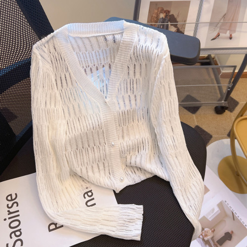 專櫃撤廻剪標溫柔風冰絲針織開衫女夏季2025新款薄款長袖防曬上衣