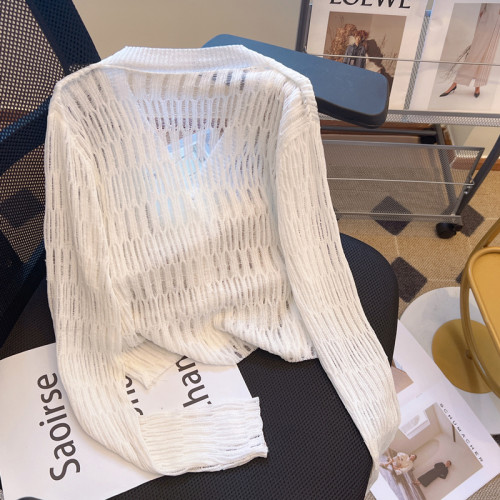 專櫃撤廻剪標溫柔風冰絲針織開衫女夏季2025新款薄款長袖防曬上衣