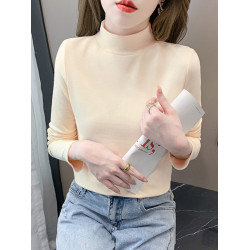 半高領打底衫女2025春秋冬白色時尚洋氣修身內搭上衣純棉長袖t恤