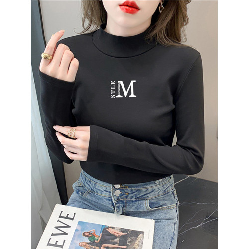 半高領打底衫女2025春秋冬白色時尚洋氣修身內搭上衣純棉長袖t恤