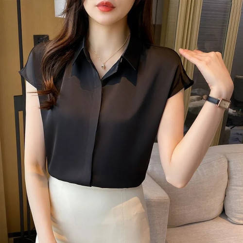 夏季新款短袖職業襯衫氣質通勤垂感上衣高級感薄款百搭寬鬆襯衣女