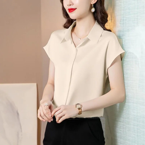 夏季新款短袖職業襯衫氣質通勤垂感上衣高級感薄款百搭寬鬆襯衣女