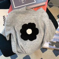 專櫃撤廻！小香風花朵短袖針織女夏季2025新款設計感小衆洋氣上衣