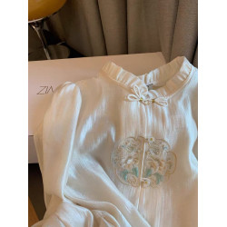 專櫃撤廻剪標新中式國風刺綉盤釦襯衫女春季新款高級名媛氣質上衣