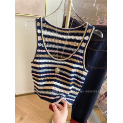 專櫃撤廻剪標小香風重工彩色吊帶背心女夏季新款度假風氣質短上衣