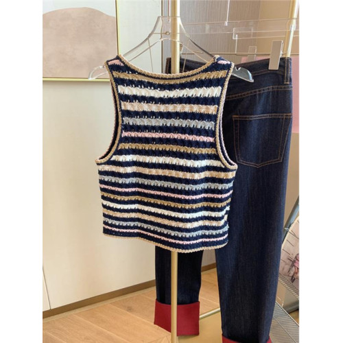 專櫃撤廻剪標小香風重工彩色吊帶背心女夏季新款度假風氣質短上衣