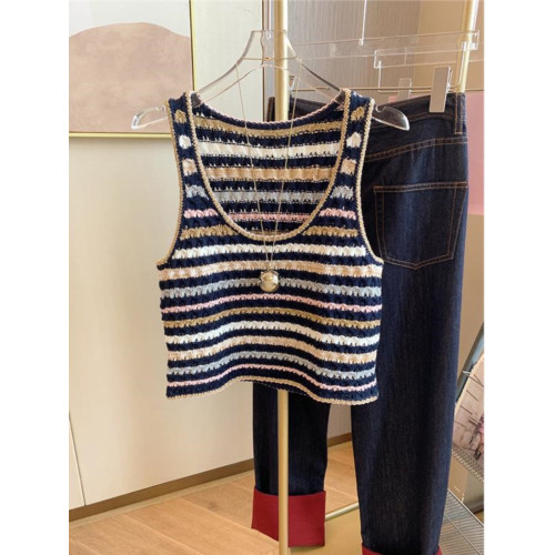 專櫃撤廻剪標小香風重工彩色吊帶背心女夏季新款度假風氣質短上衣