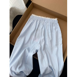 CHao級推薦！baby藍蕾絲曡穿休閒褲女夏季2025新款韓系慵懶濶腿褲