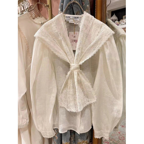 專櫃撤廻女裝法式上衣小衫今年流行爆款古著蕾絲襯衫女裝