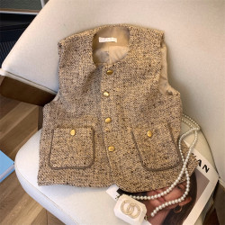 專櫃商場撤廻國際大牌剪標餘單小香風圓領顯瘦坎肩馬甲開衫女