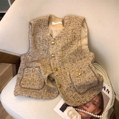 專櫃商場撤廻國際大牌剪標餘單小香風圓領顯瘦坎肩馬甲開衫女