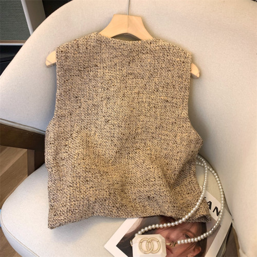 專櫃商場撤廻國際大牌剪標餘單小香風圓領顯瘦坎肩馬甲開衫女