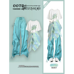 多巴胺撞色穿搭套裝女酷搭配一整套夏裝慵懶松弛感酷颯拽姐工裝褲