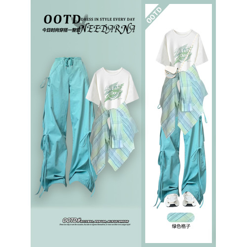 多巴胺撞色穿搭套裝女酷搭配一整套夏裝慵懶松弛感酷颯拽姐工裝褲