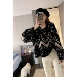 時尚高級感2025年新款秋季女裝法式設計寬鬆型水貂絨復古套頭上衣