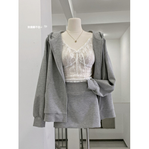 LINAN自製 2024秋季灰色衛衣拉鍊連帽衛衣開衫女寬鬆慵懶休閒外套