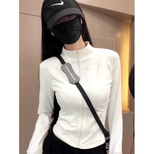 冰絲灰色收腰防曬衣女夏季2025新款薄款修身立領透氣運動瑜珈外套