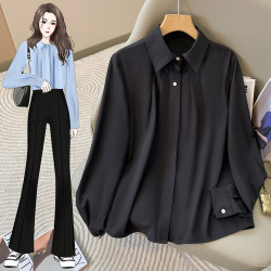 大碼胖mm小衆設計感寬鬆顯瘦職業裝襯衫時尚洋氣慵懶風上衣女秋裝