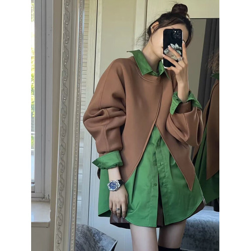 法式顯白氣質不規則設計感罩衫寬鬆長袖襯衣百搭短褲時尚三件套裝