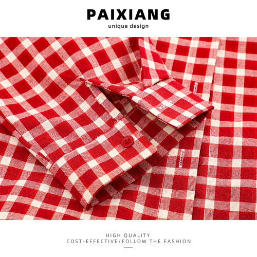 PAIXIANG/港風復古格子長袖襯衫女秋冬新款打底衫設計感寬鬆襯衣