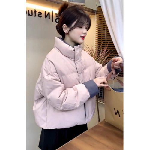 時尚高級感2025年新款冬季女裝法式設計立領夾棉加厚羽絨棉服外套