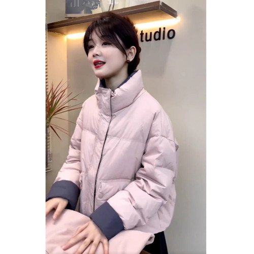 時尚高級感2025年新款冬季女裝法式設計立領夾棉加厚羽絨棉服外套