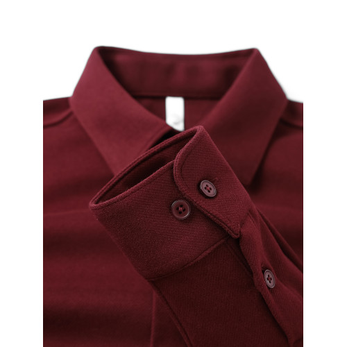 今年流行色！安可拉紅繙領長袖襯衫復古酒紅色高級感毛呢開衫襯衣