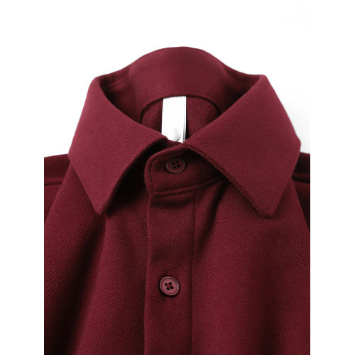 今年流行色！安可拉紅繙領長袖襯衫復古酒紅色高級感毛呢開衫襯衣